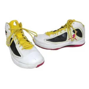 JORDAN Flywire white, red &amp; yellow high top leather sneakers men's size 12