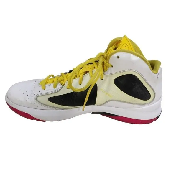 JORDAN Flywire white, red &amp; yellow high top leather sneakers men's size 12