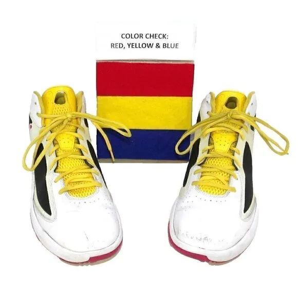 JORDAN Flywire white, red &amp; yellow high top leather sneakers men's size 12