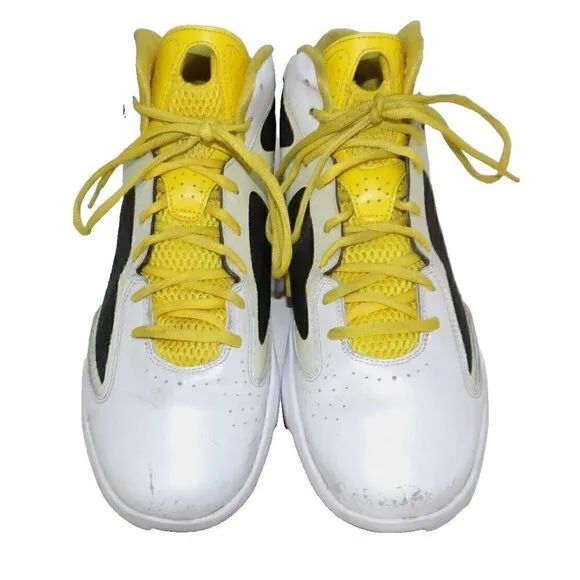 JORDAN Flywire white, red &amp; yellow high top leather sneakers men's size 12
