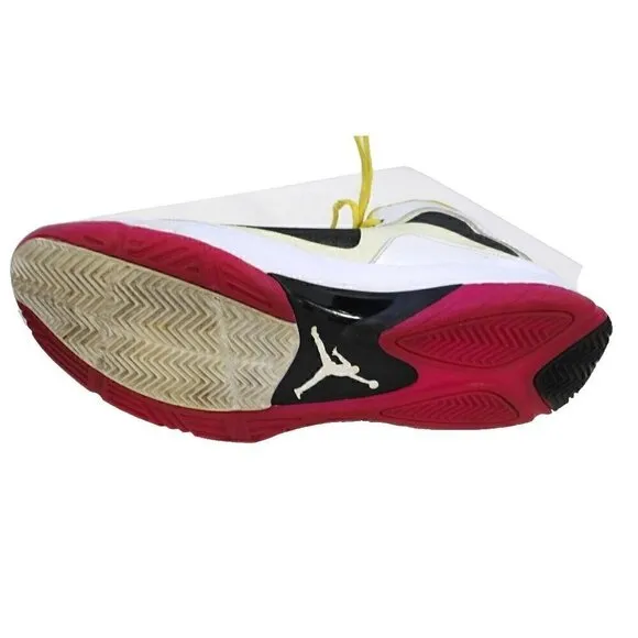 JORDAN Flywire white, red &amp; yellow high top leather sneakers men's size 12