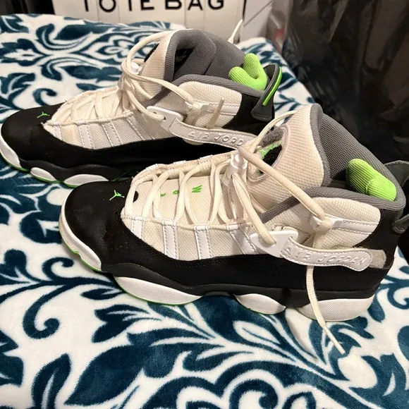 Jordan Green Black and White 6 rings High-Top Sneakers with Ankle Support
