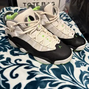 Jordan Green Black and White 6 rings High-Top Sneakers with Ankle Support