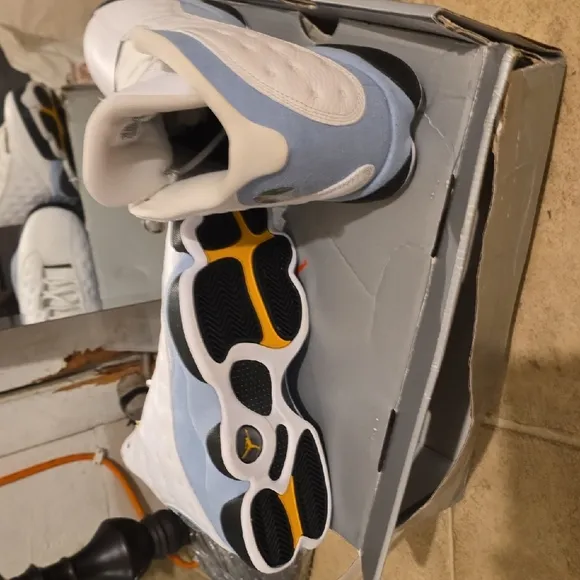 Jordan White and Yellow Athletic High-Top Sneakers