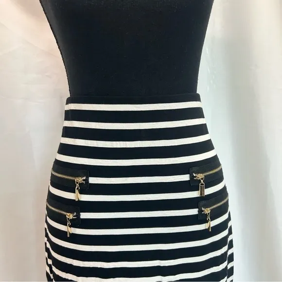 JOSEPH RIBKOFF black white Striped Zip Pencil Skirt Sz 4