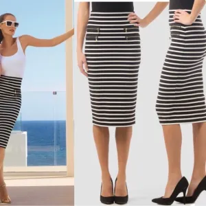 JOSEPH RIBKOFF black white Striped Zip Pencil Skirt Sz 4