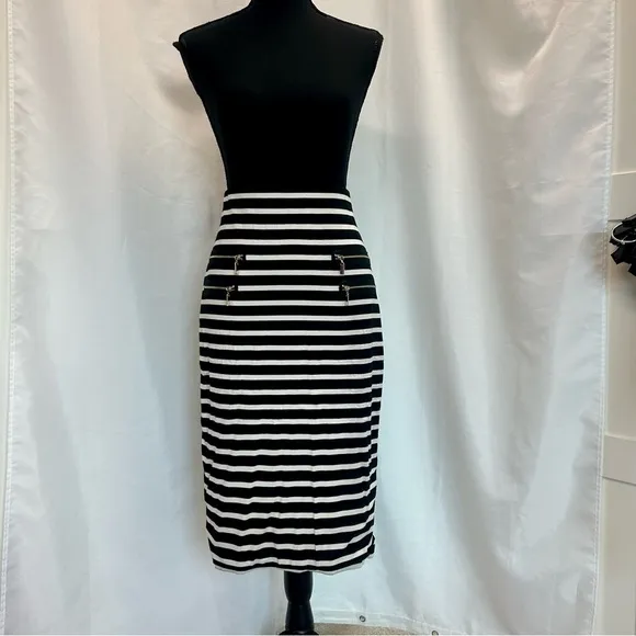 JOSEPH RIBKOFF black white Striped Zip Pencil Skirt Sz 4