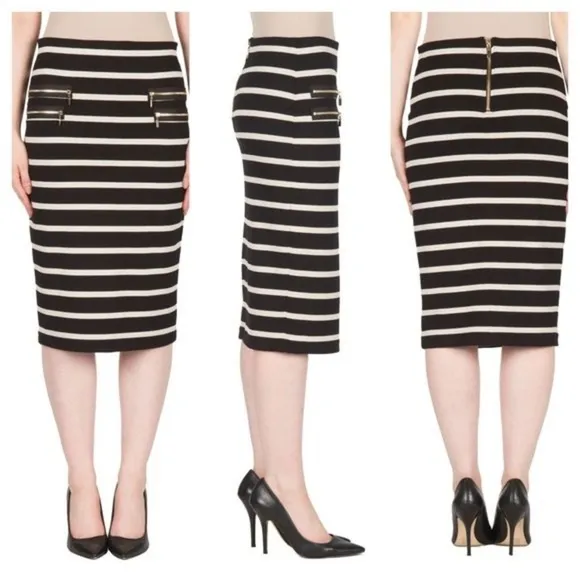 JOSEPH RIBKOFF black white Striped Zip Pencil Skirt Sz 4