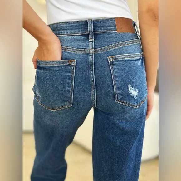 Judy Blue Stretch Mid Rise Distressed Raw Hem Jeans​