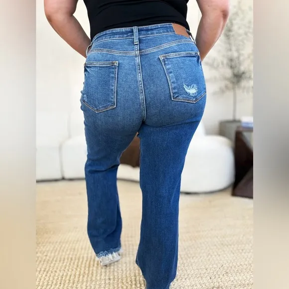 Judy Blue Stretch Mid Rise Distressed Raw Hem Jeans​