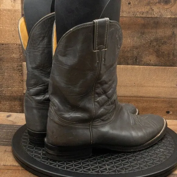JUSTIN BOOTS MENS COWBOY BOOT WESTERN RANCH FARM PULL ON GRAY LEATHER SIZE 13E