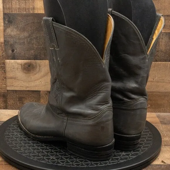 JUSTIN BOOTS MENS COWBOY BOOT WESTERN RANCH FARM PULL ON GRAY LEATHER SIZE 13E