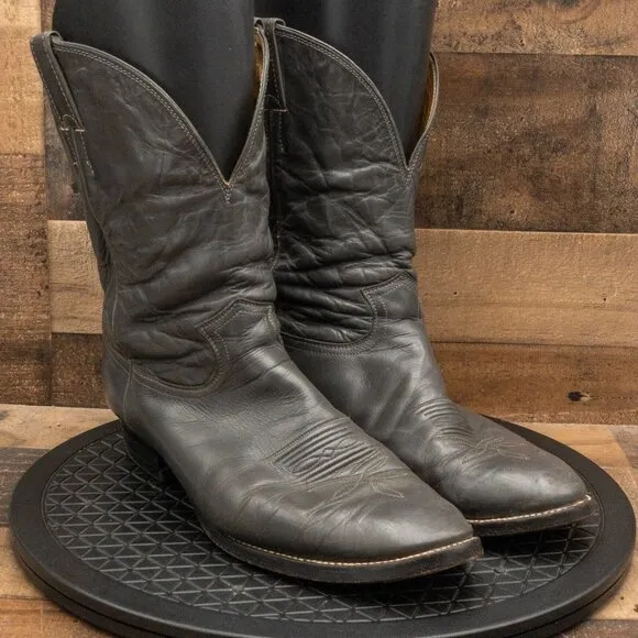 JUSTIN BOOTS MENS COWBOY BOOT WESTERN RANCH FARM PULL ON GRAY LEATHER SIZE 13E