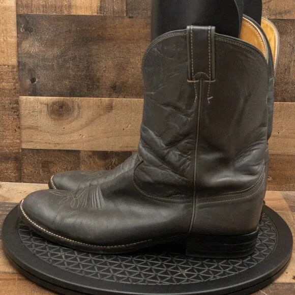JUSTIN BOOTS MENS COWBOY BOOT WESTERN RANCH FARM PULL ON GRAY LEATHER SIZE 13E