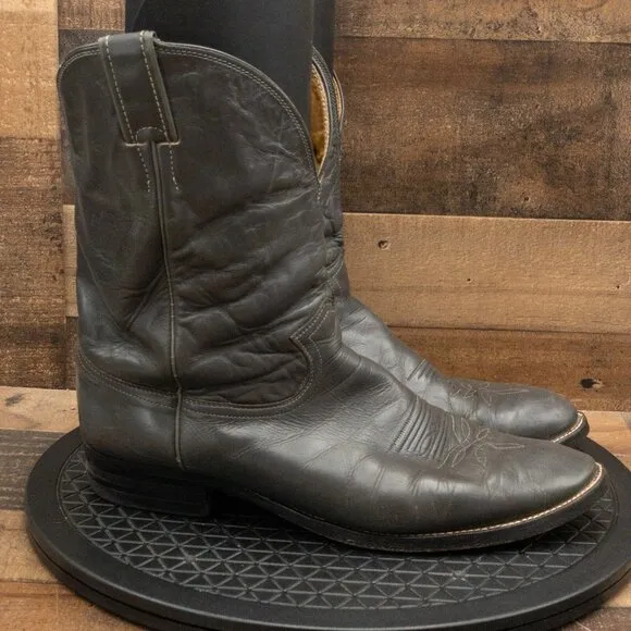 JUSTIN BOOTS MENS COWBOY BOOT WESTERN RANCH FARM PULL ON GRAY LEATHER SIZE 13E