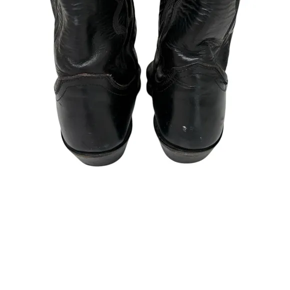 Justin BUCK 13&quot; WESTERN Black Leather Heeled Boots Size 8.5