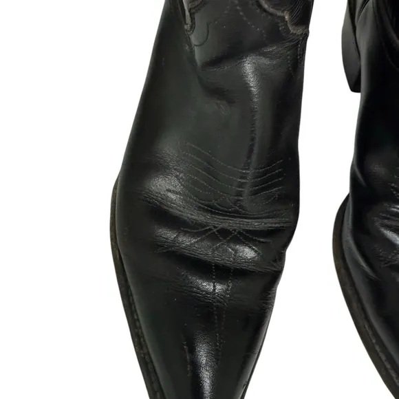Justin BUCK 13&quot; WESTERN Black Leather Heeled Boots Size 8.5