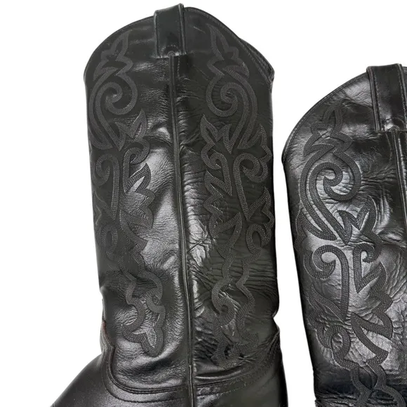 Justin BUCK 13&quot; WESTERN Black Leather Heeled Boots Size 8.5