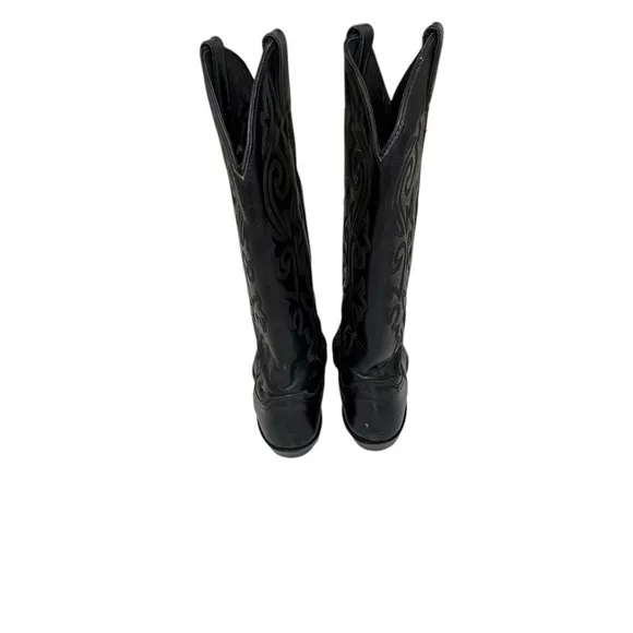 Justin BUCK 13&quot; WESTERN Black Leather Heeled Boots Size 8.5