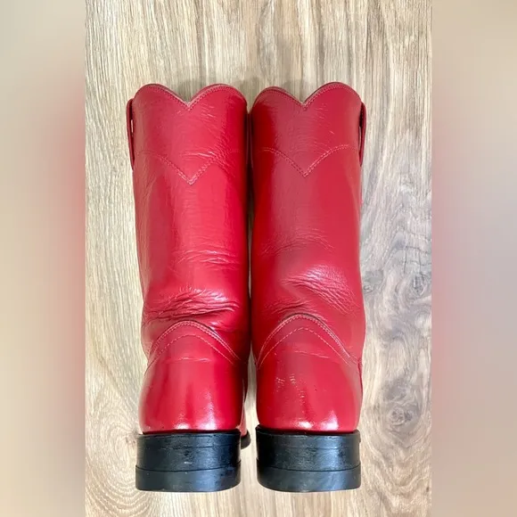Justin L3055 Red Leather Cowgirl Western Roper Boots Mid Calf Round Size 4.5 EUC