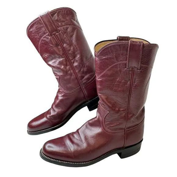 JUSTIN Women’s Vintage Deep Burgundy Leather Round Toe Roper Size 5