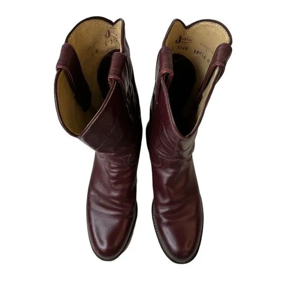 JUSTIN Women’s Vintage Deep Burgundy Leather Round Toe Roper Size 5