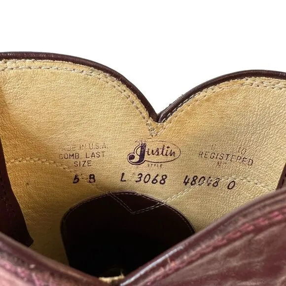 JUSTIN Women’s Vintage Deep Burgundy Leather Round Toe Roper Size 5