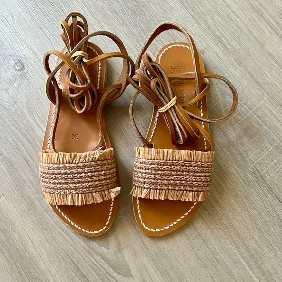 K. Jacoues Womens Flat Leather Woven Gladiator Strap Sandals - Size 6