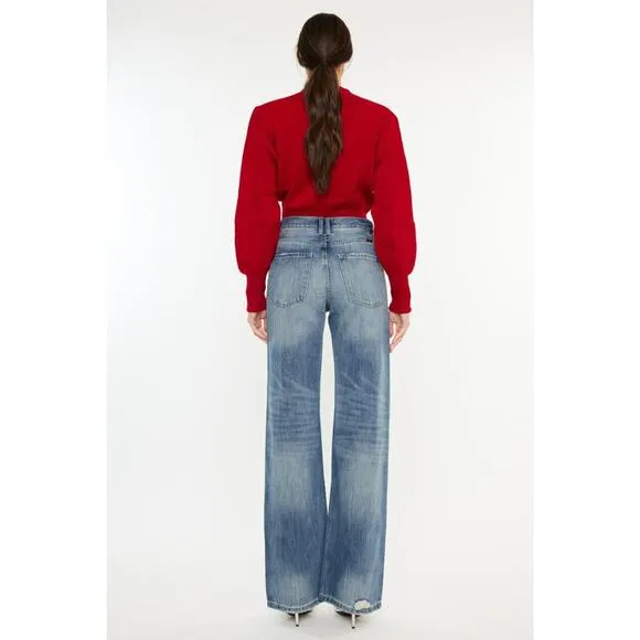 KanCan Distressed High Waist Zipper Fly Medium Wash Bootcut Jeans