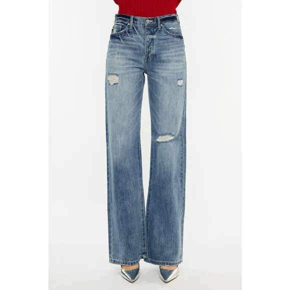 KanCan Distressed High Waist Zipper Fly Medium Wash Bootcut Jeans