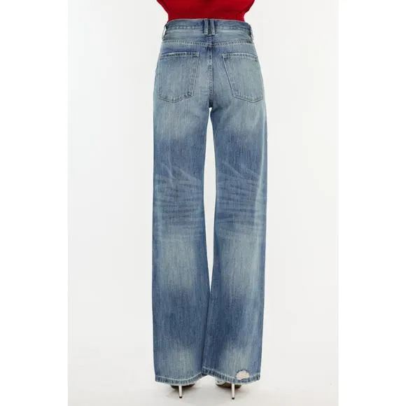 KanCan Distressed High Waist Zipper Fly Medium Wash Bootcut Jeans