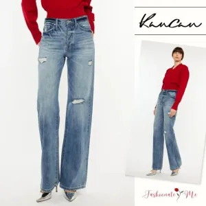 KanCan Distressed High Waist Zipper Fly Medium Wash Bootcut Jeans