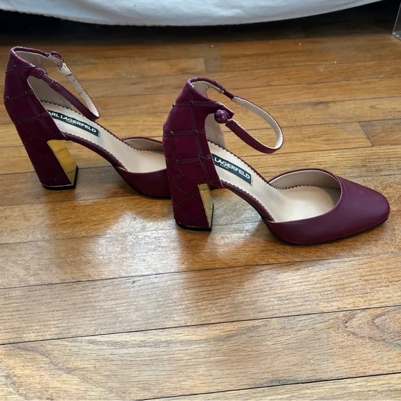 Karl Lagerfeld‎ burgundy Heels with Ankle Strap and Rounded Toe