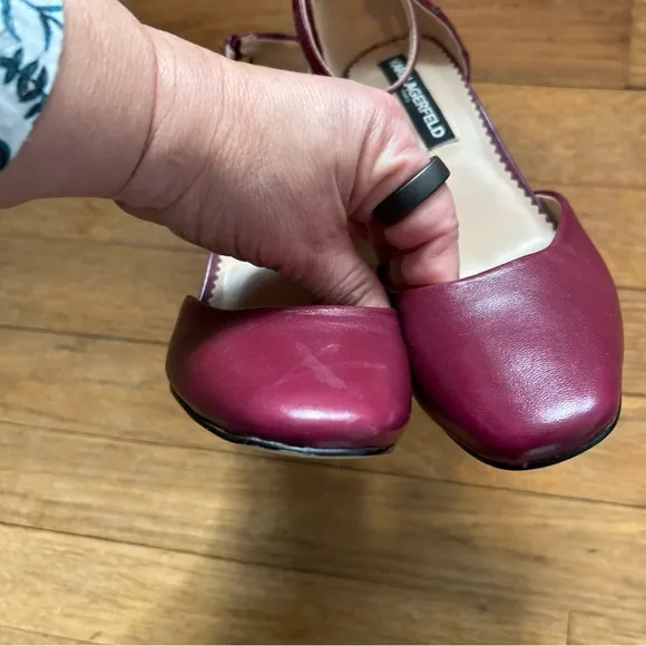 Karl Lagerfeld‎ burgundy Heels with Ankle Strap and Rounded Toe