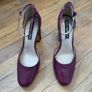 Karl Lagerfeld‎ burgundy Heels with Ankle Strap and Rounded Toe