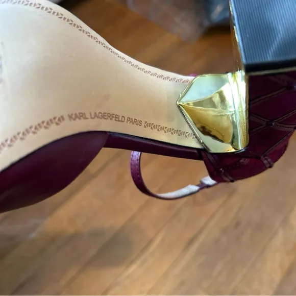 Karl Lagerfeld‎ burgundy Heels with Ankle Strap and Rounded Toe