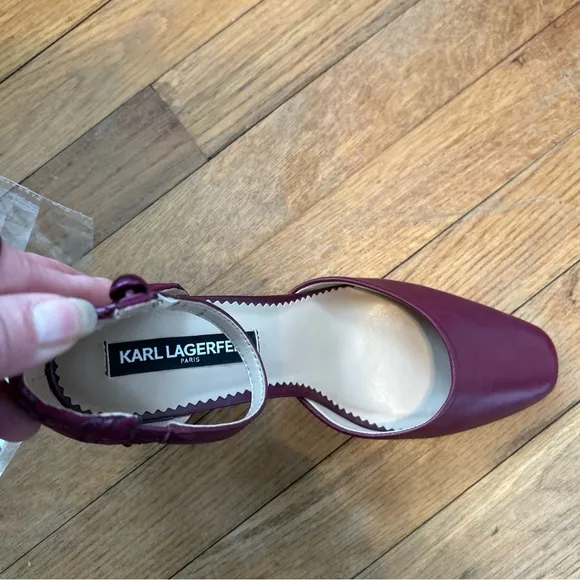 Karl Lagerfeld‎ burgundy Heels with Ankle Strap and Rounded Toe