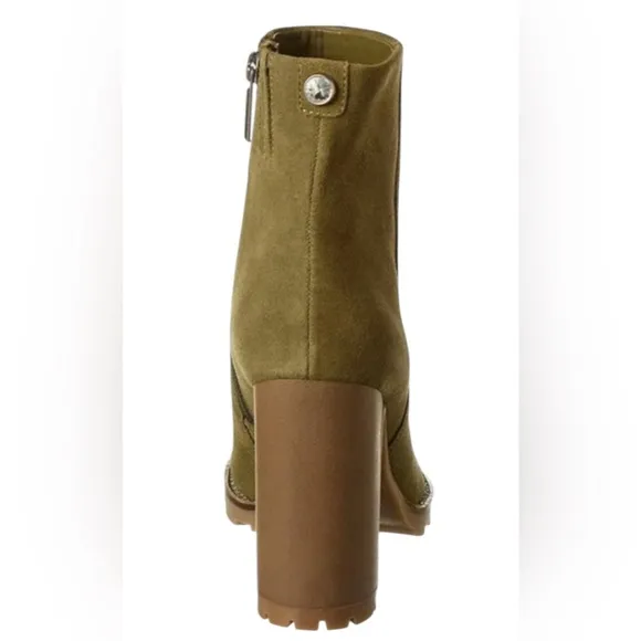 KARL LAGERFELD PARIS BOOTIES STYLE PEPPY ZIP-UP GREEN OLIVE COW SUEDE SIZE 10 M