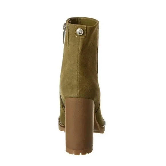 KARL LAGERFELD PARIS BOOTIES STYLE PEPPY ZIP-UP GREEN OLIVE COW SUEDE SIZE 10 M