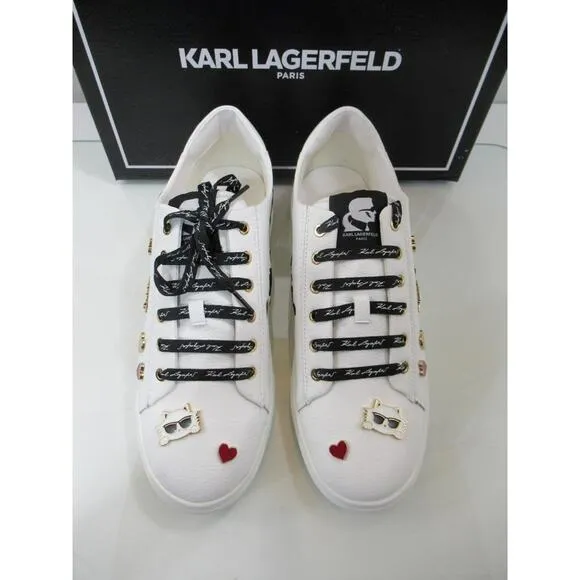 Karl Lagerfeld Paris Cate Pins Stud Lace Up Fashion Sneaker Bright White Size 11