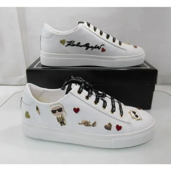 Karl Lagerfeld Paris Cate Pins Stud Lace Up Fashion Sneaker Bright White Size 11