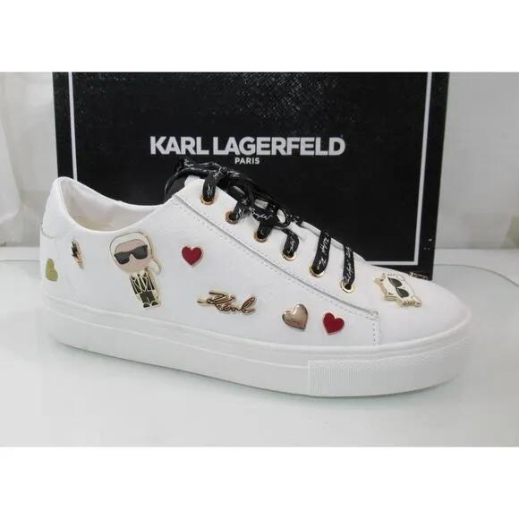 Karl Lagerfeld Paris Cate Pins Stud Lace Up Fashion Sneaker Bright White Size 11
