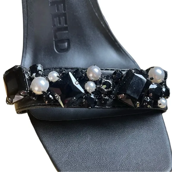 Karl Lagerfeld Paris JALA Jewel Embellished Black Platform Sandals NWT