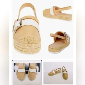 Karl Lagerfeld Tan and White Espadrille Sandals