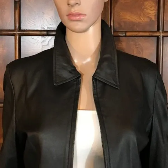 Kasper Onyx Genuine Leather Zip Up Jacket