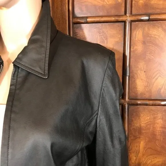 Kasper Onyx Genuine Leather Zip Up Jacket