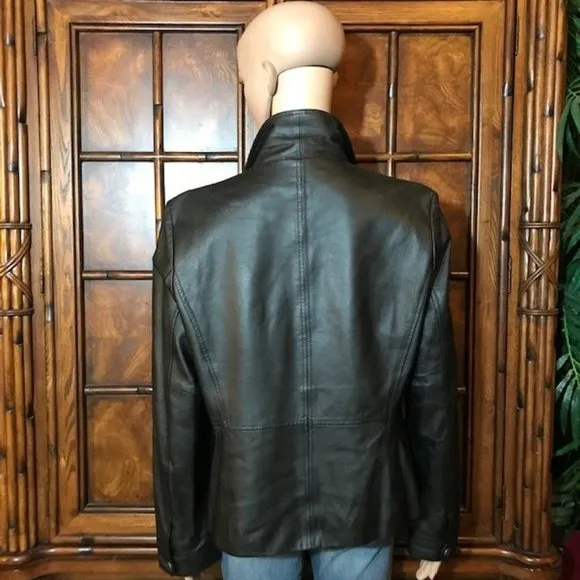 Kasper Onyx Genuine Leather Zip Up Jacket