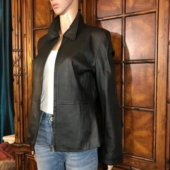Kasper Onyx Genuine Leather Zip Up Jacket