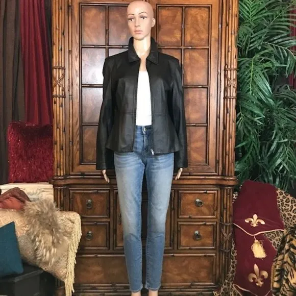 Kasper Onyx Genuine Leather Zip Up Jacket