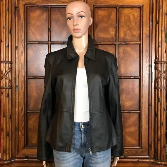 Kasper Onyx Genuine Leather Zip Up Jacket